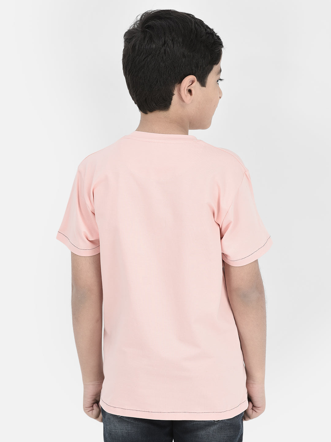 Peach Printed Round Neck T-shirt-Boys T-Shirts-Crimsoune Club