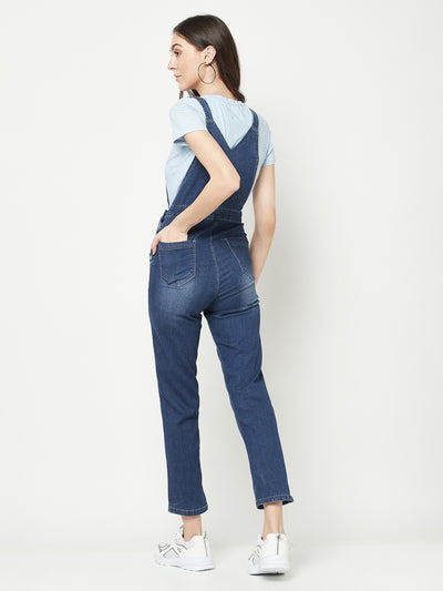 Blue Denim Dungarees-Women Dungarees-Crimsoune Club