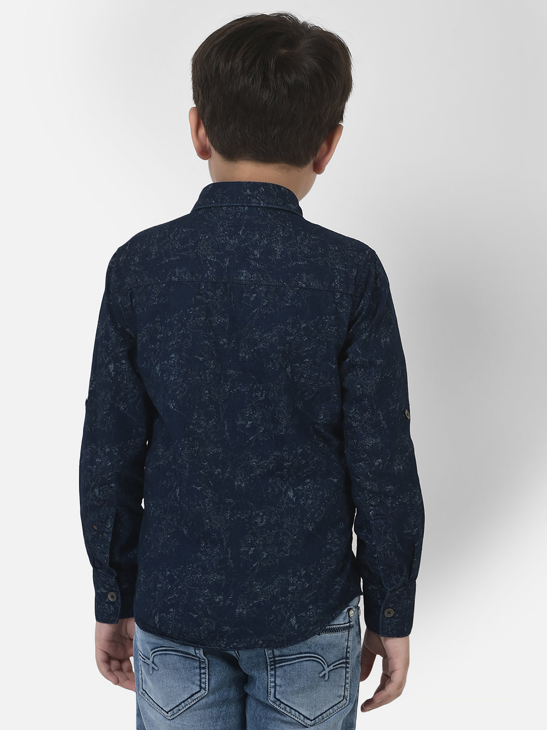 Boy Navy Blue Shirt in Abstract Print-Boys Shirts-Crimsoune Club