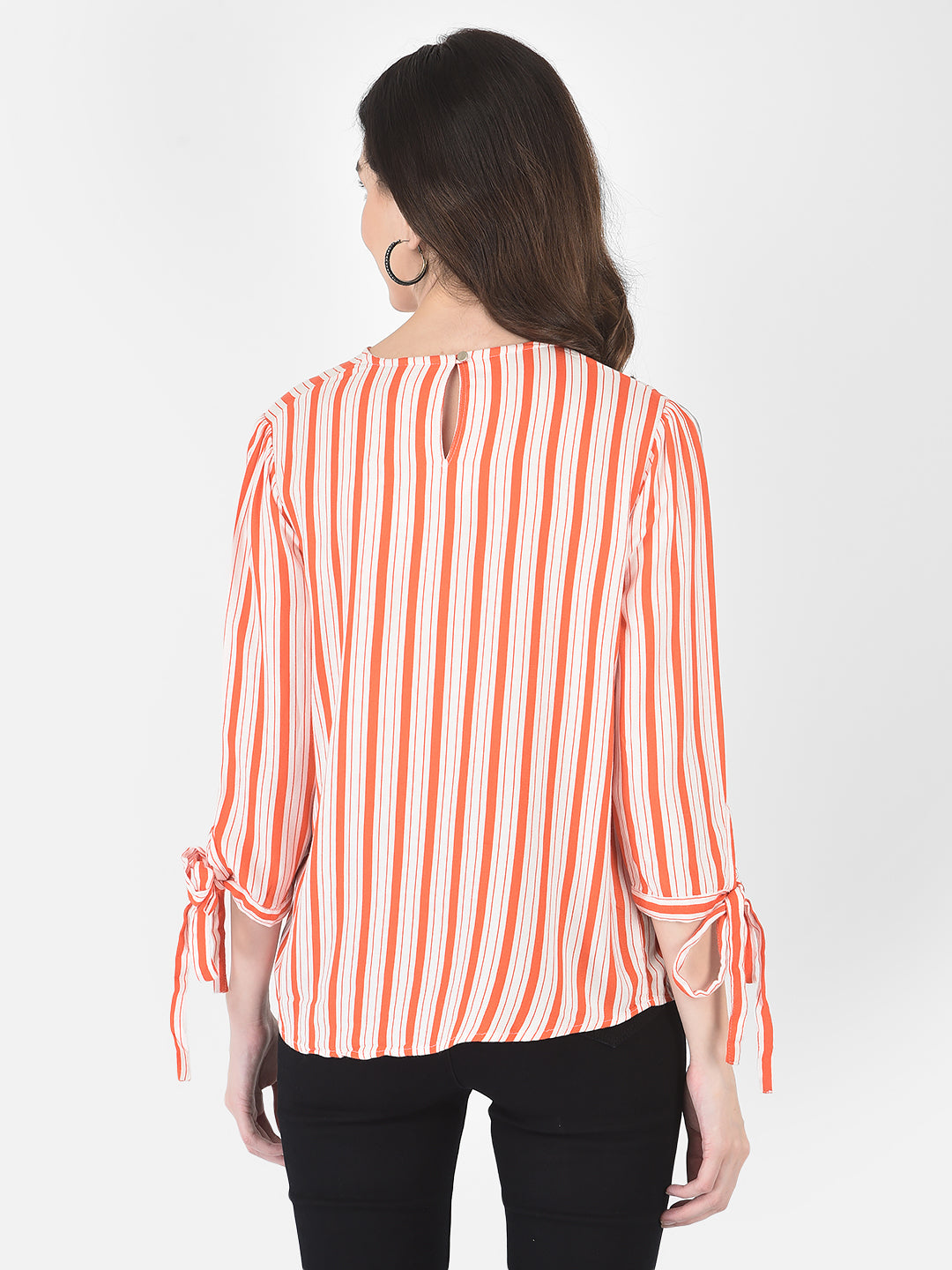 Orange Striped Tops-Women Tops-Crimsoune Club