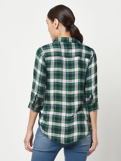 Green Checked Shirt-Women Shirts-Crimsoune Club