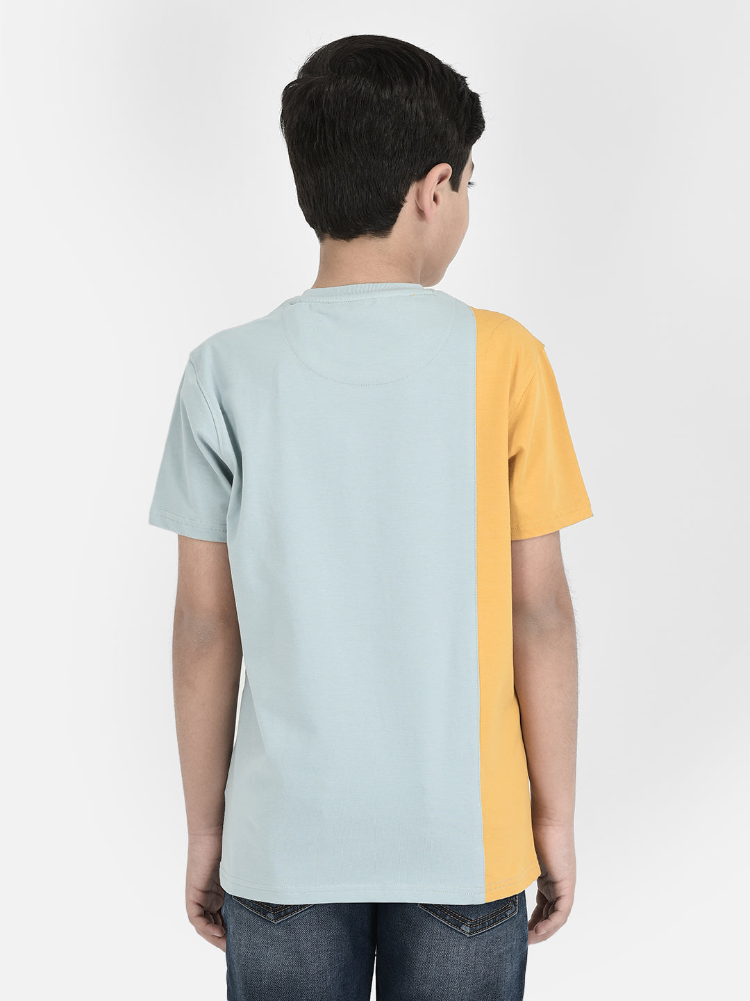Blue Printed Round Neck T-shirt-Boys T-Shirts-Crimsoune Club