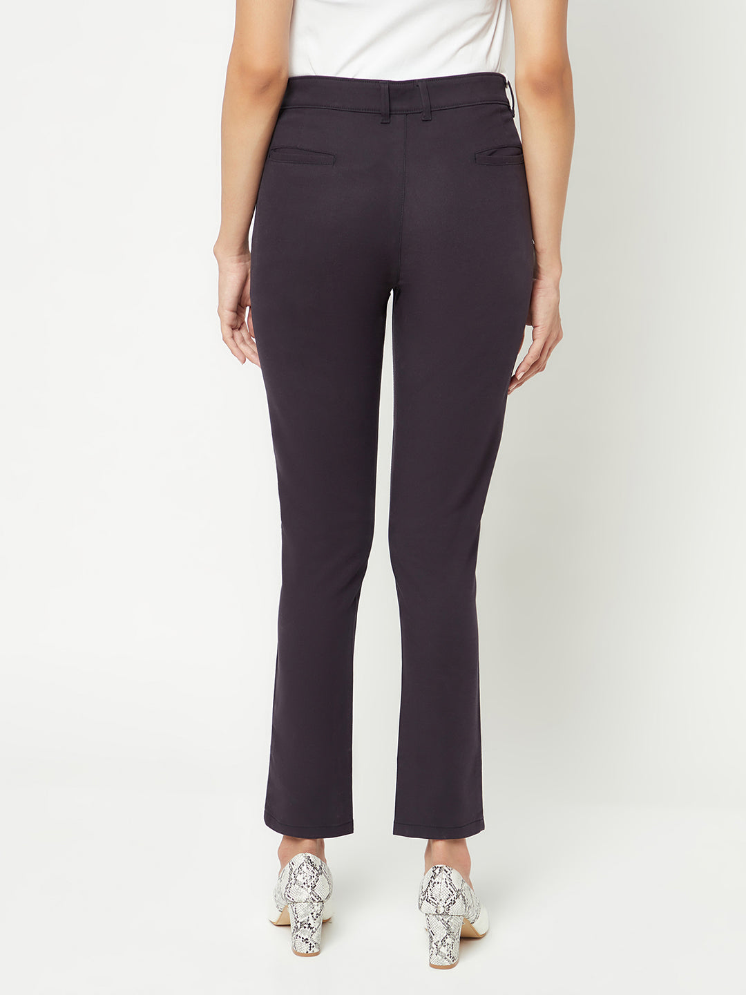 Navy Blue Slim Cotton Trousers-Women Trousers-Crimsoune Club