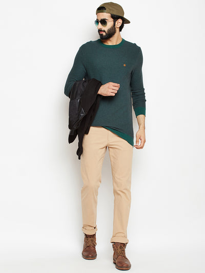 Green Solid Round Neck Sweater-Mens Sweaters-Crimsoune Club