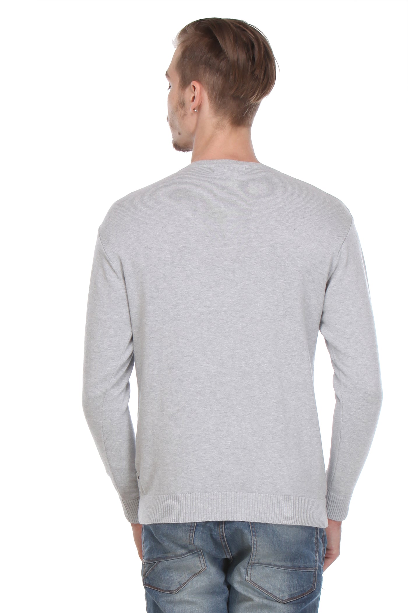 Grey Printed V-Neck Sweater-Mens Sweaters-Crimsoune Club