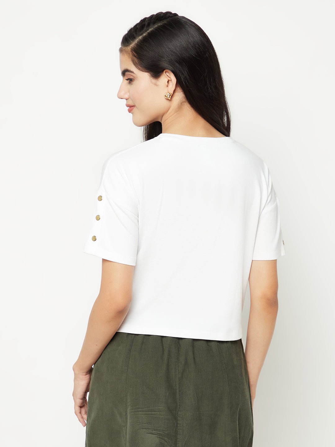 White Printed Round Neck T-shirt-Women T-Shirts-Crimsoune Club