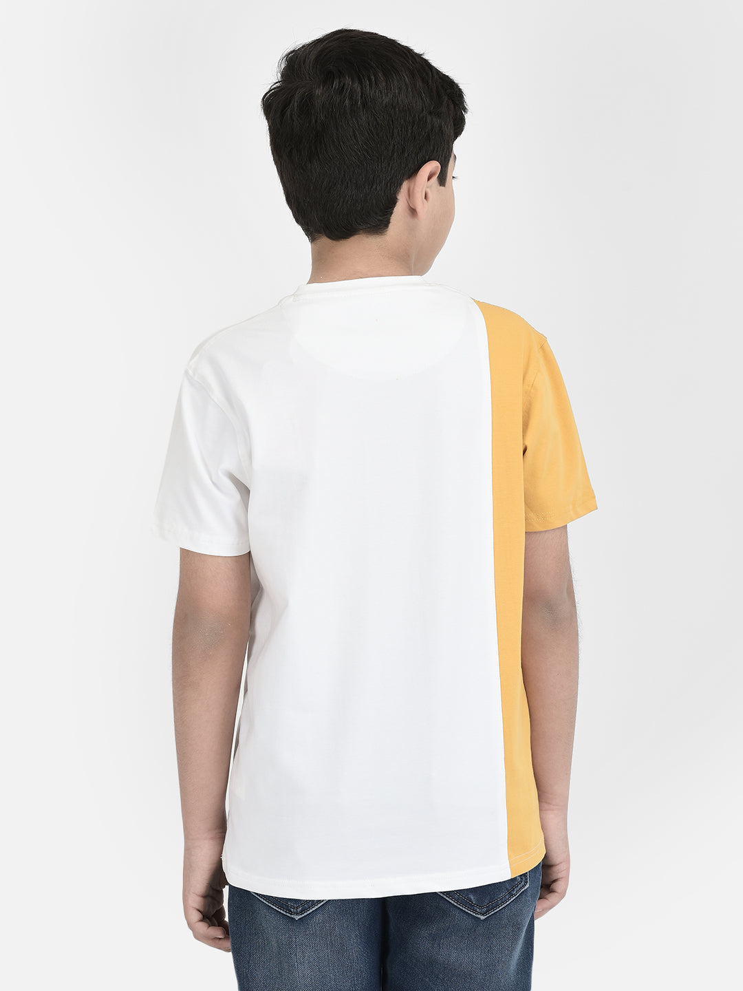 White Printed Round Neck T-shirt-Boys T-Shirts-Crimsoune Club