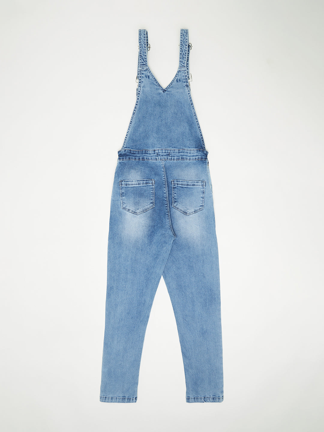 Blue Solid Denim Dungarees-Girls Dungarees-Crimsoune Club