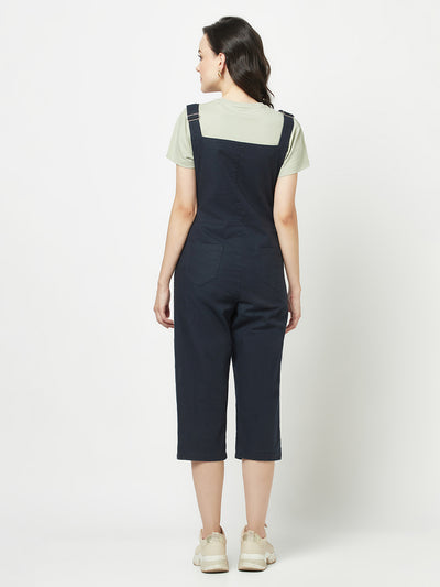 Blue Cotton Dungaress-Women Dungarees-Crimsoune Club