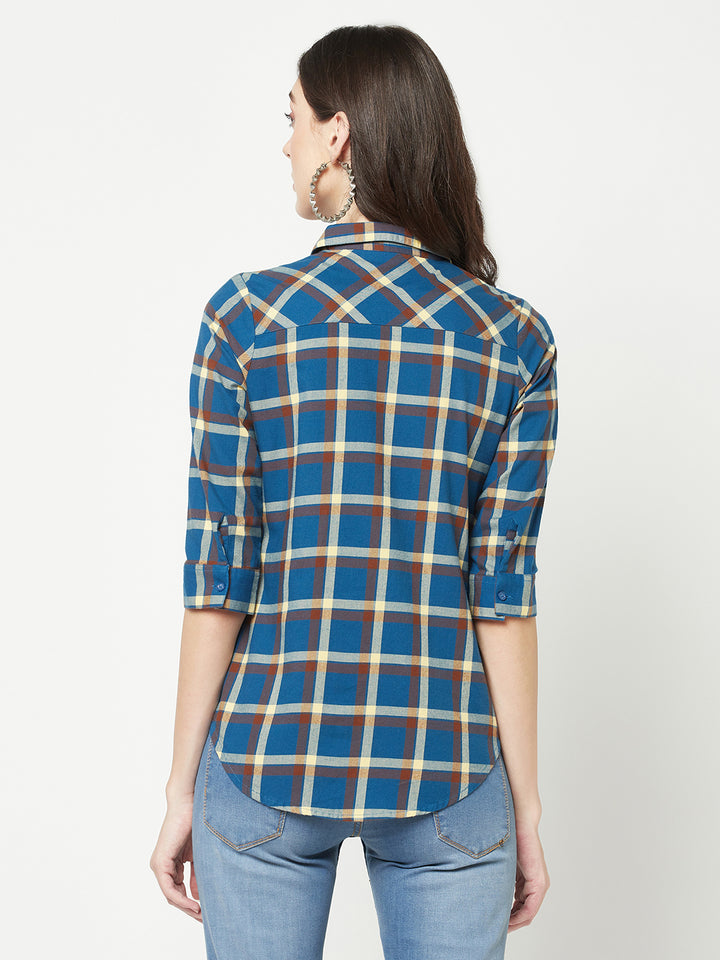 Navy Blue Checked Shirt-Women Shirts-Crimsoune Club