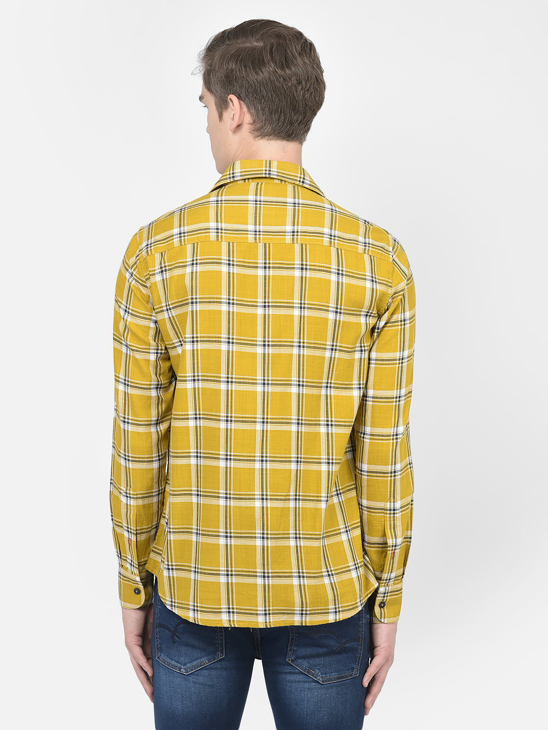 Mustard Checkered Shirt-Men Shirts-Crimsoune Club