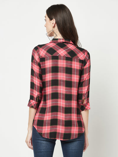 Red Checked Shirt-Women Shirts-Crimsoune Club
