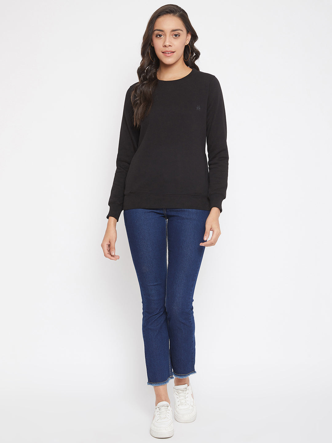 Solid Black Sweat Shirt-Women Sweatshirts-Crimsoune Club