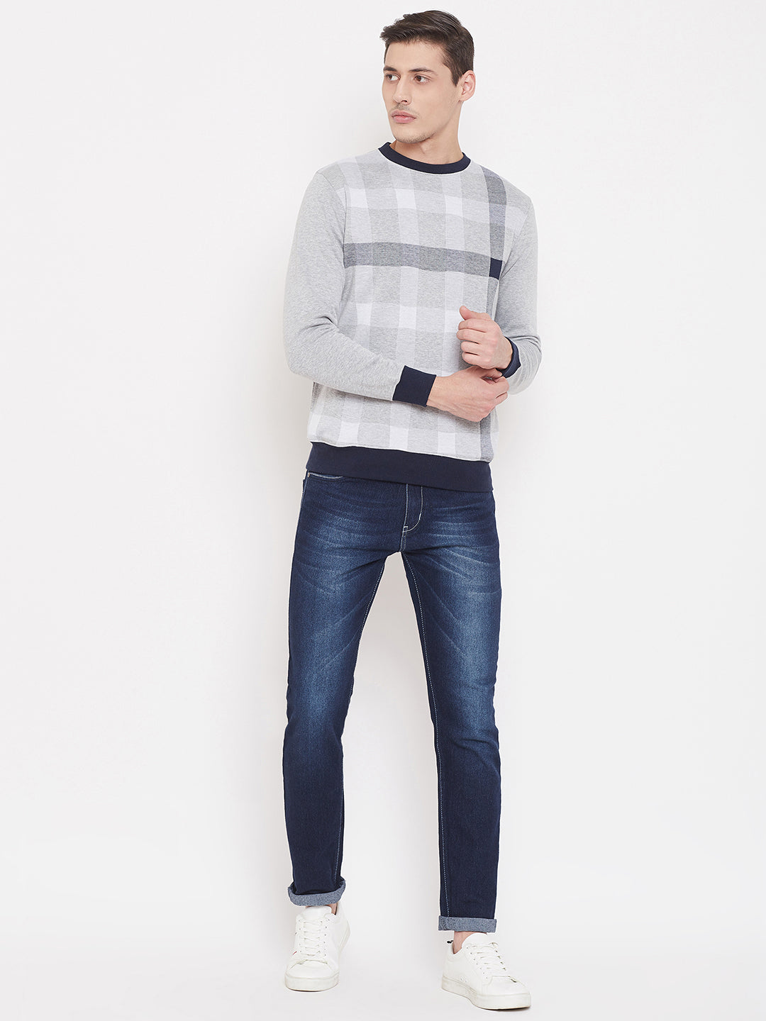 Checkered Grey Sweat Shirt-Mens Sweatshirts-Crimsoune Club