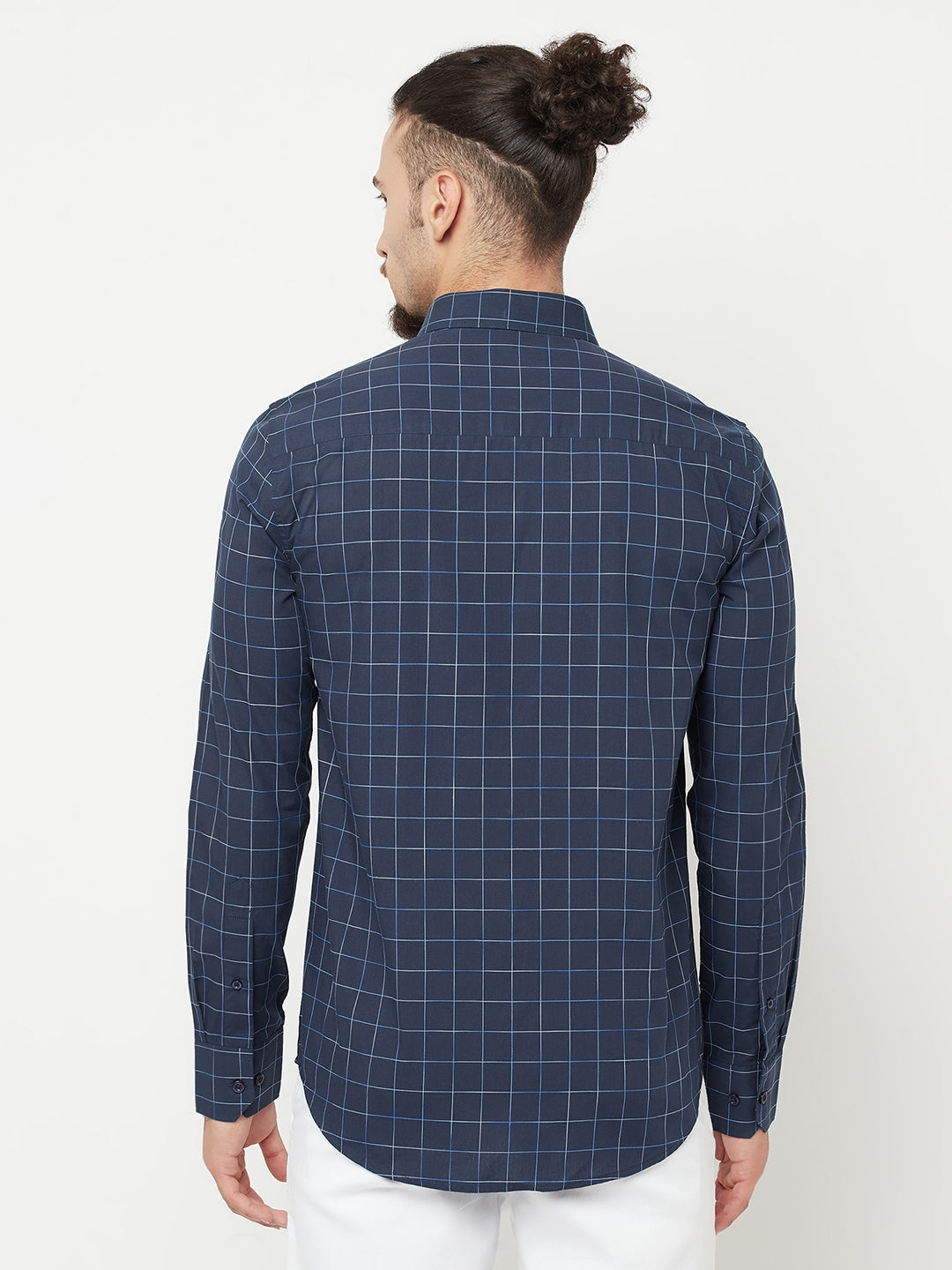 Navy Blue Checked Casual Shirt-Men Shirts-Crimsoune Club