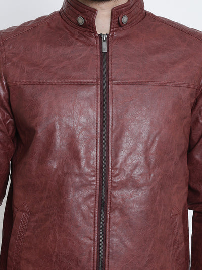 Maroon Faux Leather Jacket-Mens Jackets-Crimsoune Club