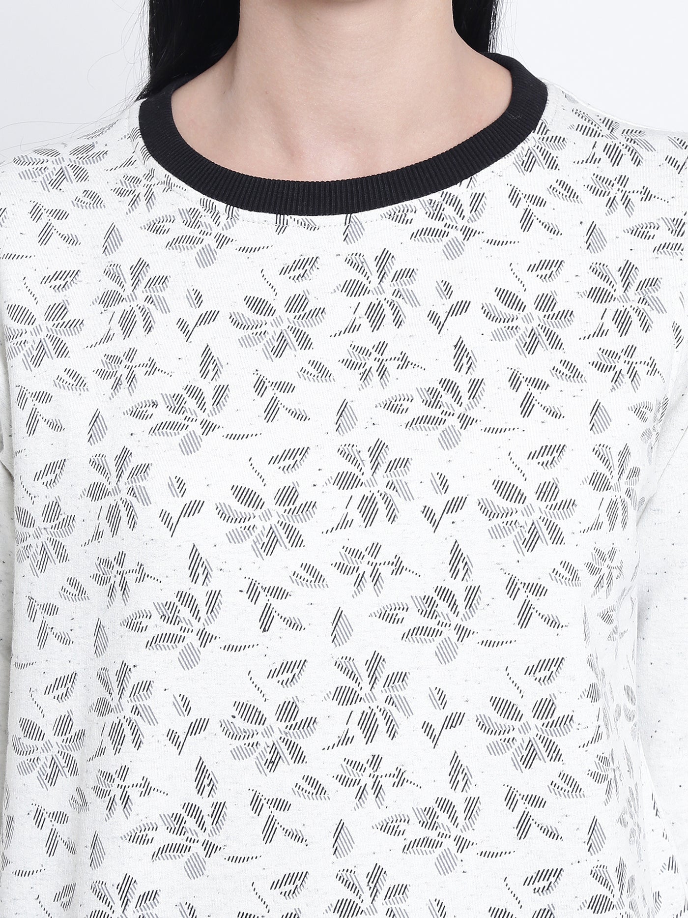 Off White Floral Printed Sweat Shirt-Women Sweatshirts-Crimsoune Club