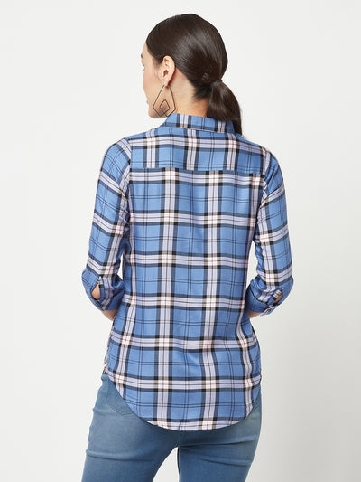 Blue Checked Shirt-Women Shirts-Crimsoune Club