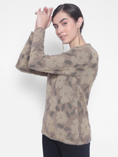 Brown Printed Sweaters-Women Sweaters-Crimsoune Club