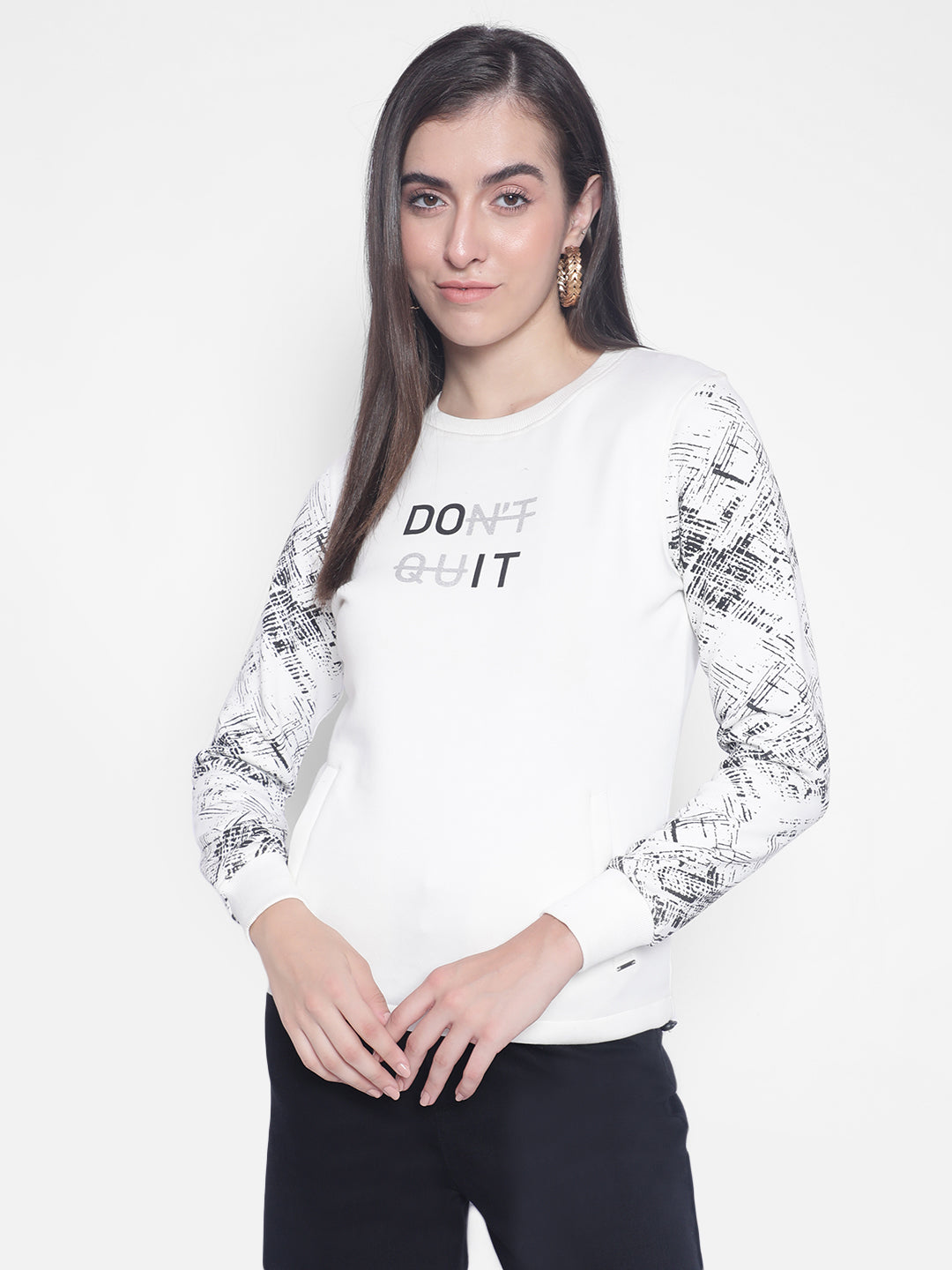 White Printed Sweatshirt-Women Sweatshirts-Crimsoune Club