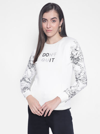 White Printed Sweatshirt-Women Sweatshirts-Crimsoune Club