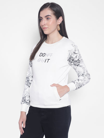 White Printed Sweatshirt-Women Sweatshirts-Crimsoune Club