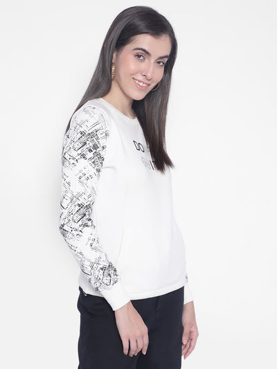 White Printed Sweatshirt-Women Sweatshirts-Crimsoune Club