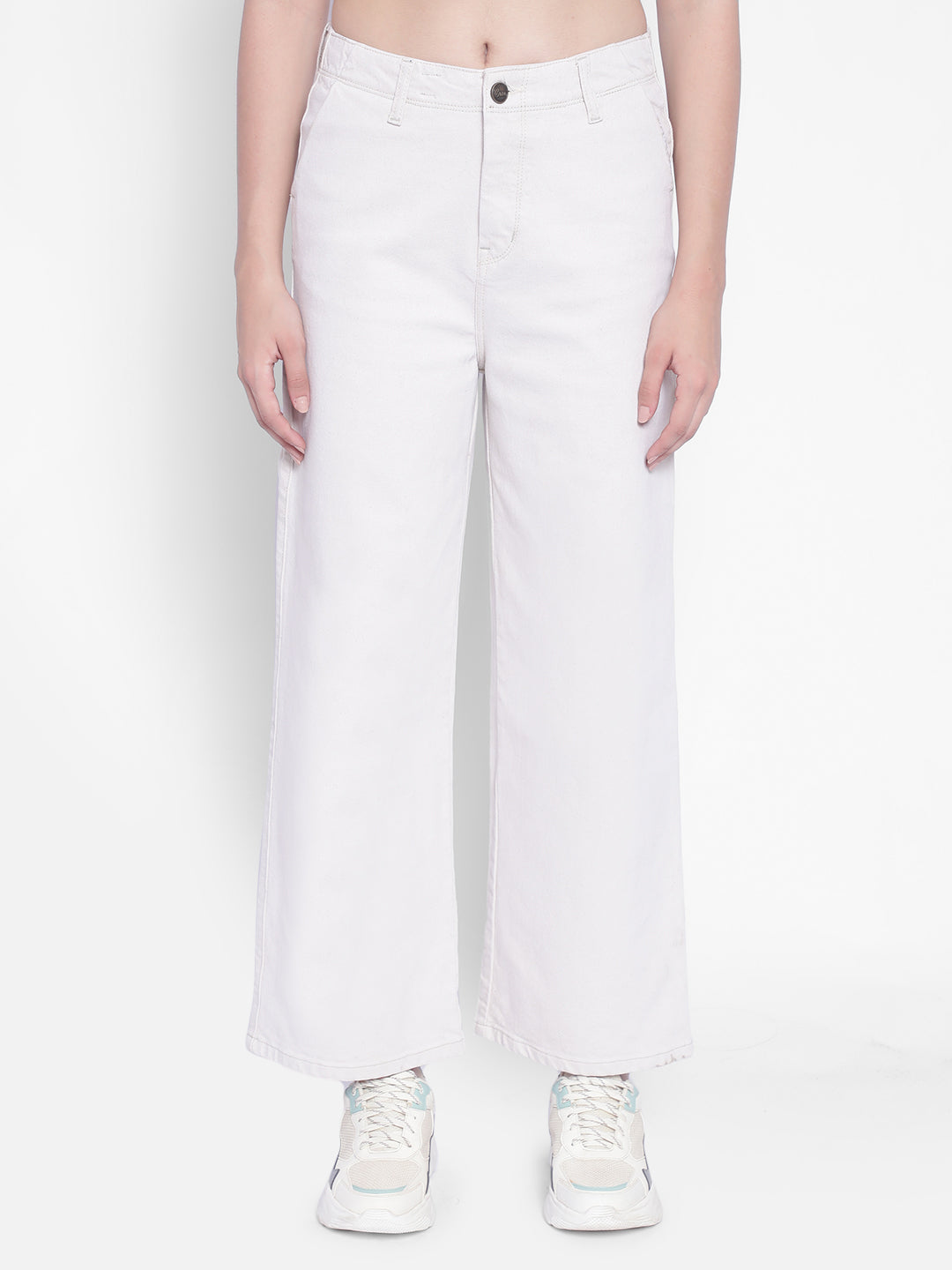 White Wide Leg Jeans-Women Jeans-Crimsoune Club