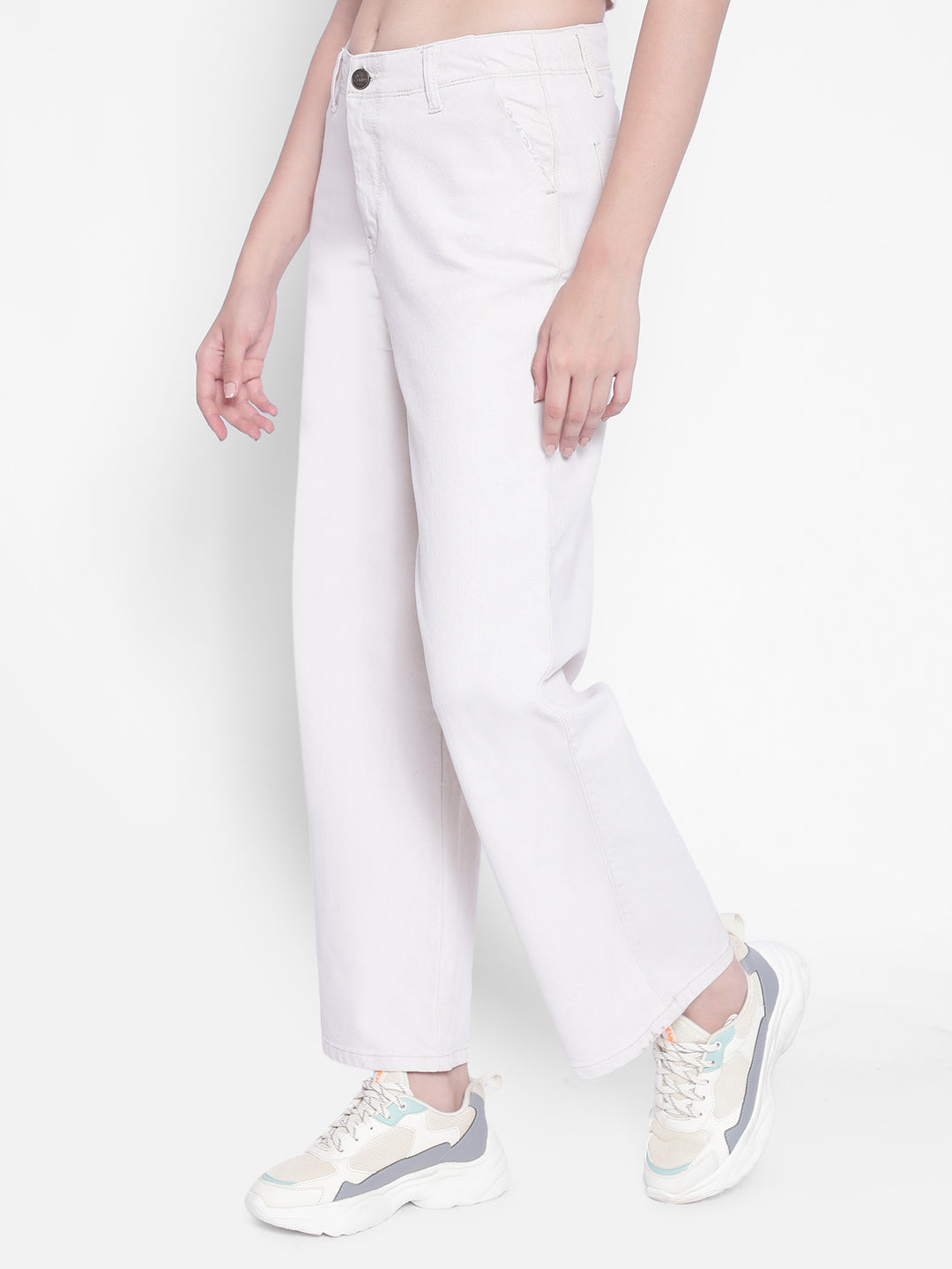 White Wide Leg Jeans-Women Jeans-Crimsoune Club