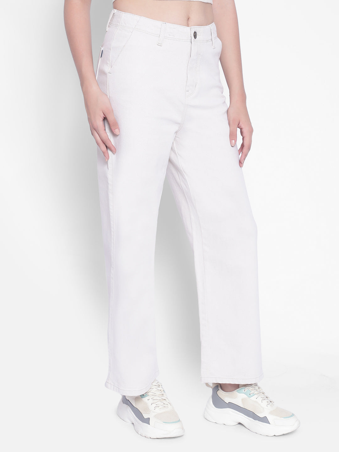 White Wide Leg Jeans-Women Jeans-Crimsoune Club