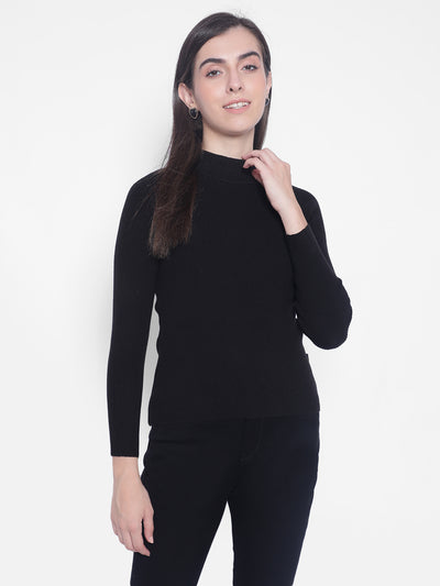 Black High-Neck Sweaters-Women Sweaters-Crimsoune Club