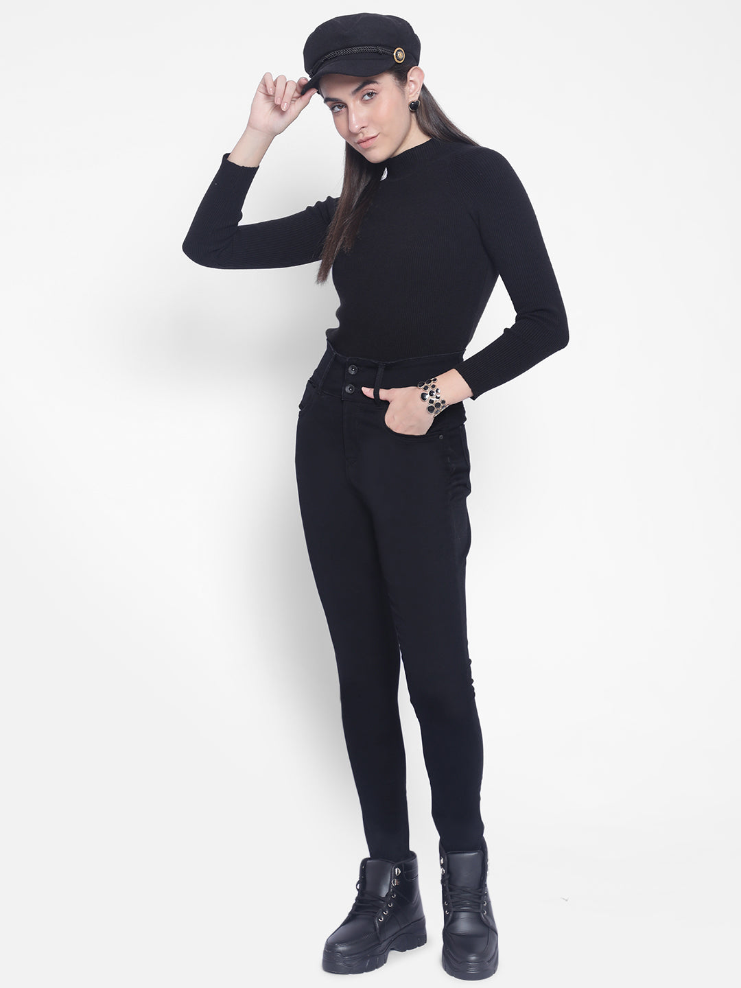 Black High-Neck Sweaters-Women Sweaters-Crimsoune Club