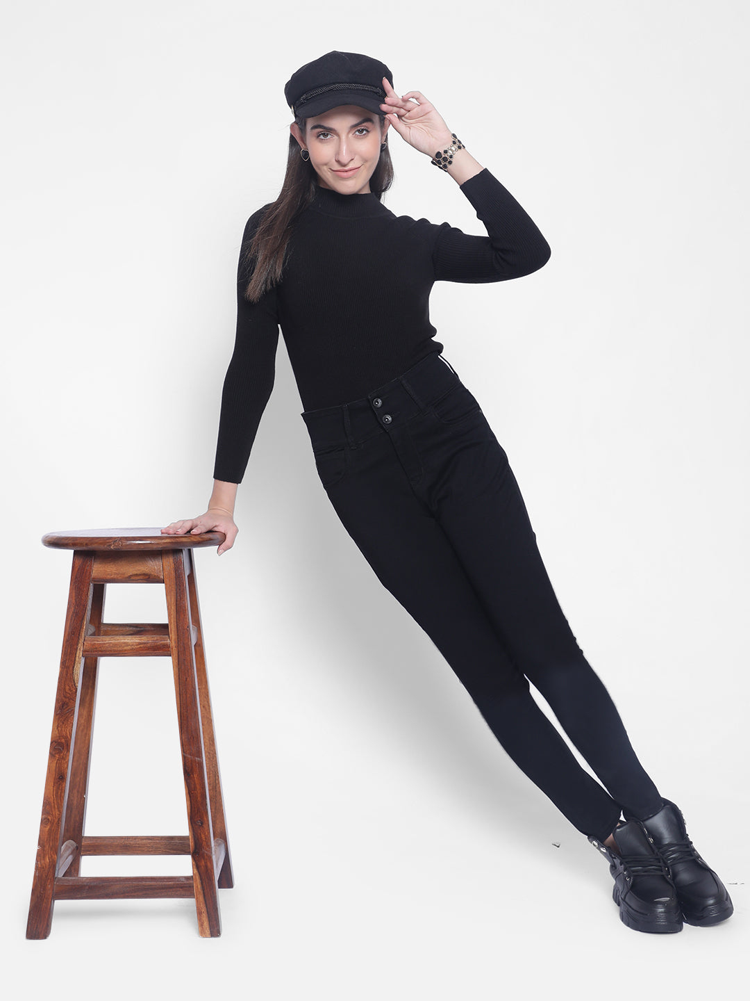 Black High-Neck Sweaters-Women Sweaters-Crimsoune Club