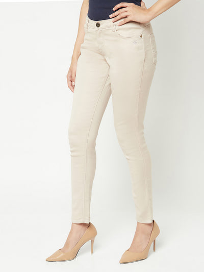 Beige Skinny Jeans-Women Jeans-Crimsoune Club