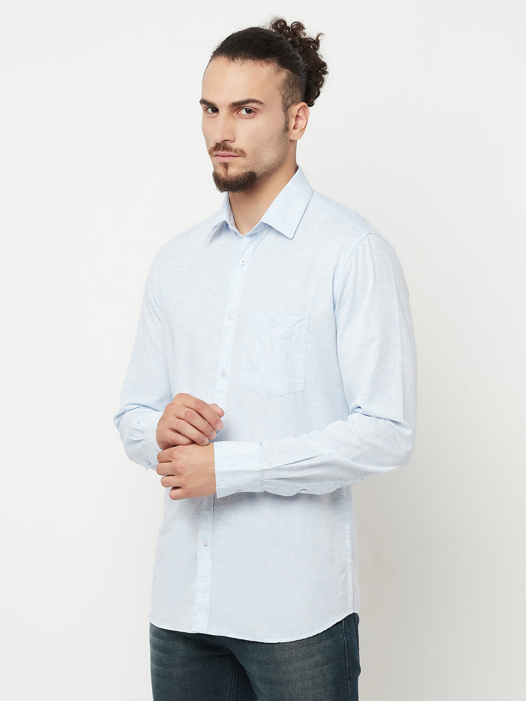 Blue Solid Casual Shirt-Men Shirts-Crimsoune Club