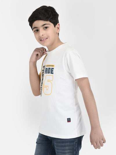 White Printed Round Neck T-shirt-Boys T-Shirts-Crimsoune Club