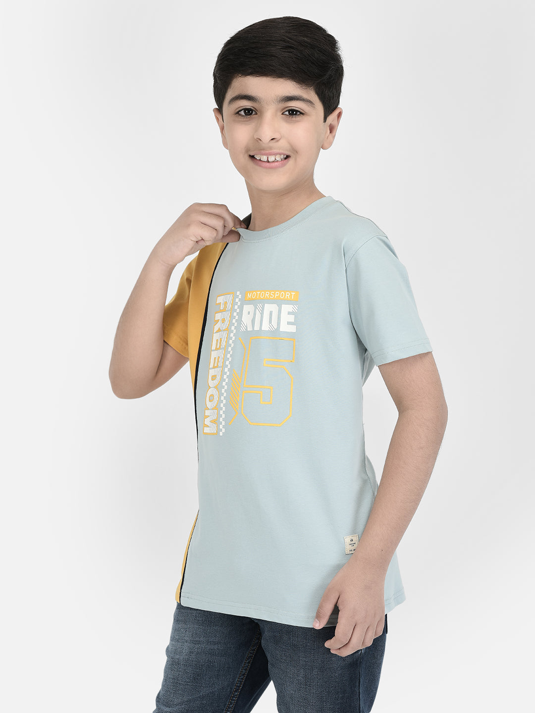 Blue Printed Round Neck T-shirt-Boys T-Shirts-Crimsoune Club