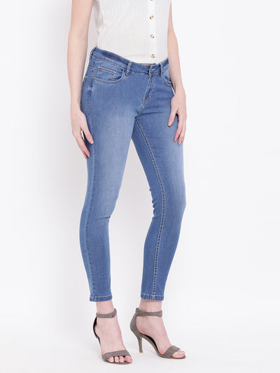 Blue Solid Denim-Women Jeans-Crimsoune Club