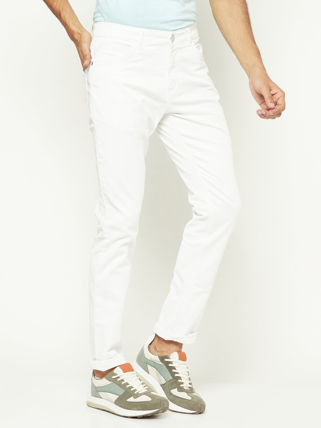 White Slim-Fit Denim-Men Jeans-Crimsoune Club