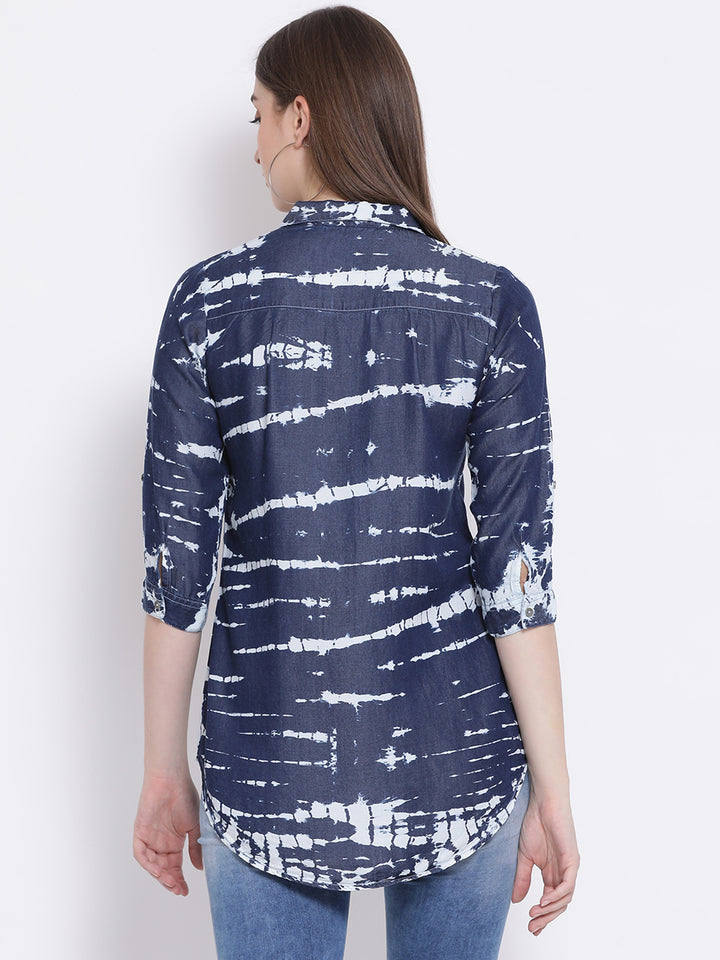 Blue Printed Shirt-Women Shirts-Crimsoune Club