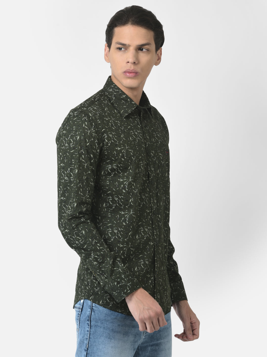 Green Shirt in Floral Print-Men Shirts-Crimsoune Club