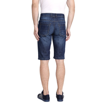 Blue Solid Light Fade Distressed Denim Shorts-Men Shorts-Crimsoune Club