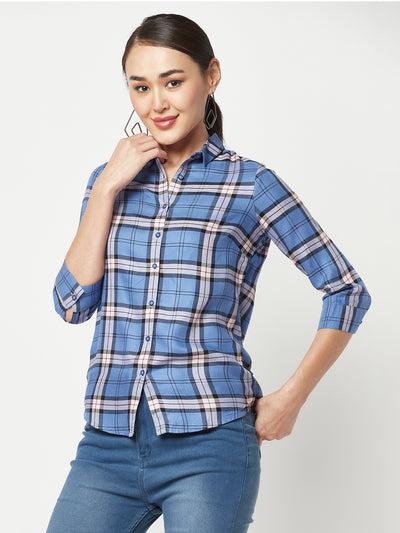 Blue Checked Shirt-Women Shirts-Crimsoune Club