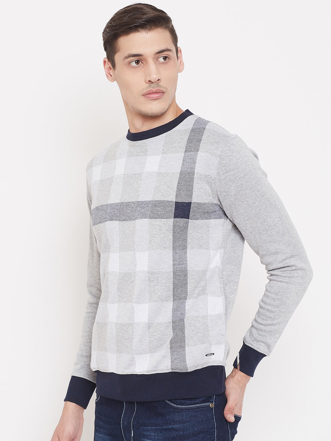 Checkered Grey Sweat Shirt-Mens Sweatshirts-Crimsoune Club