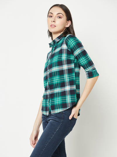 Green Checked Shirt-Women Shirts-Crimsoune Club