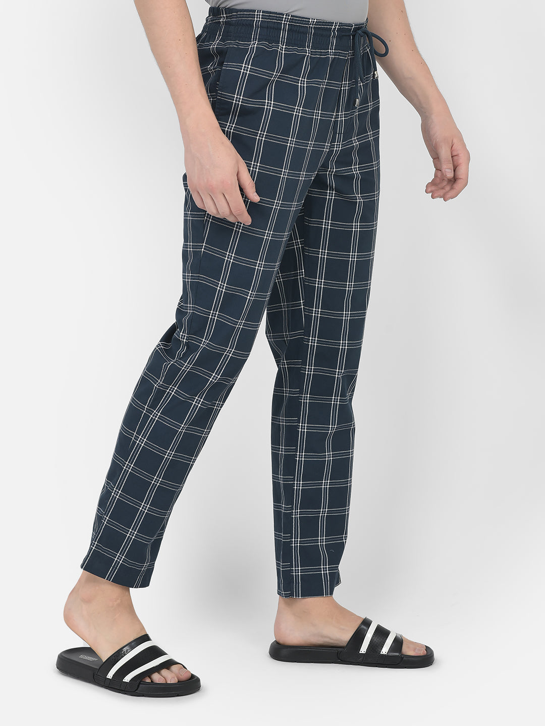 Navy Blue Windowpane Checked Lounge Pants-Men Lounge Pants-Crimsoune Club