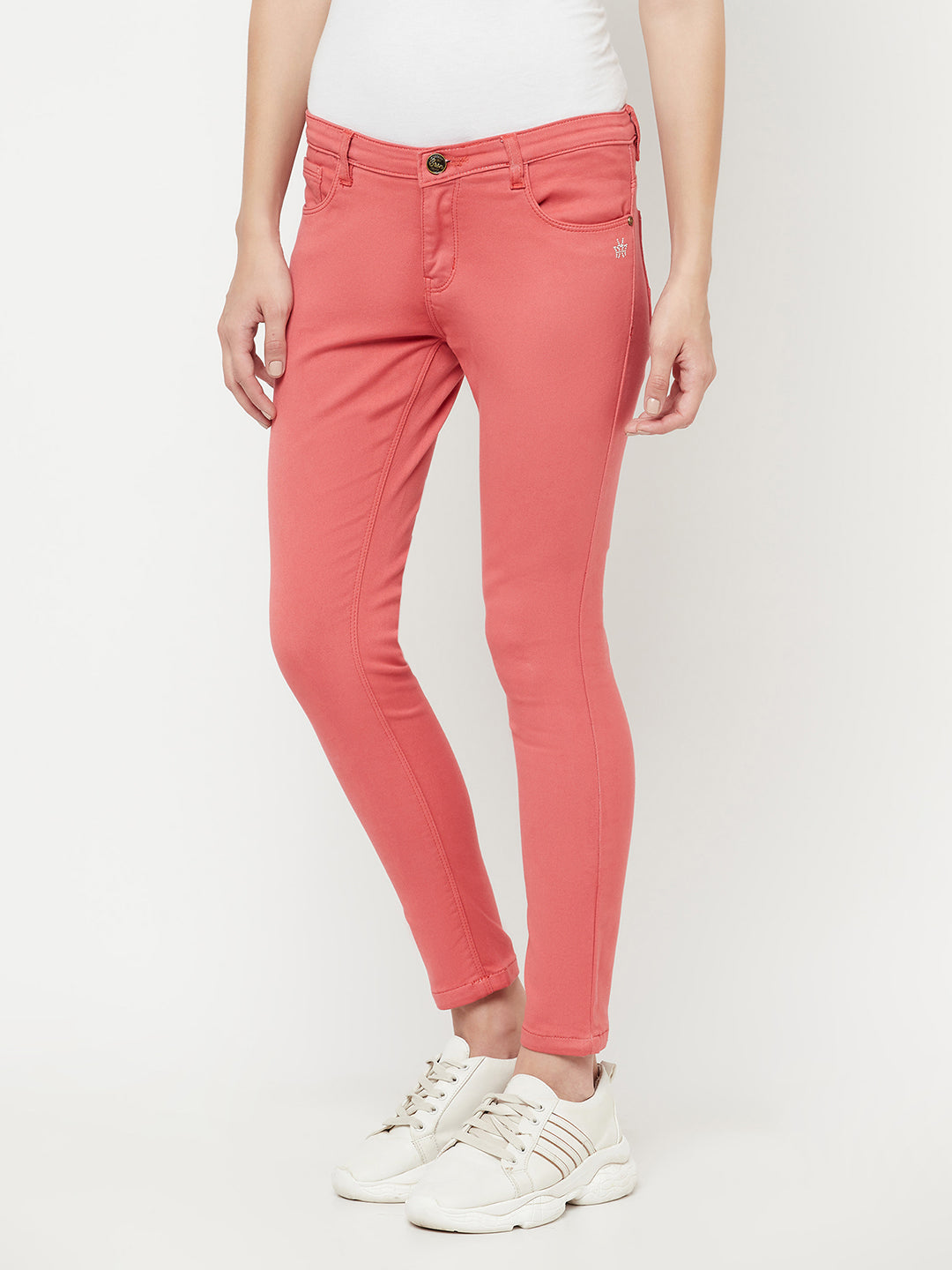 Pink Solid Jeans-Women Jeans-Crimsoune Club