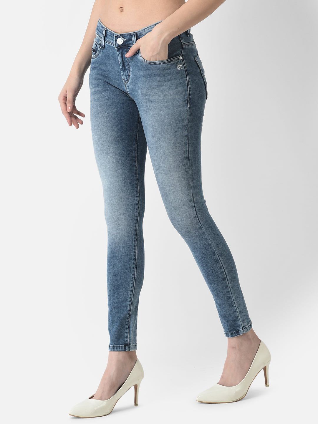 Skinny Fitting Blue Jeans-Women Jeans-Crimsoune Club