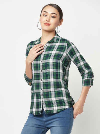Green Checked Shirt-Women Shirts-Crimsoune Club