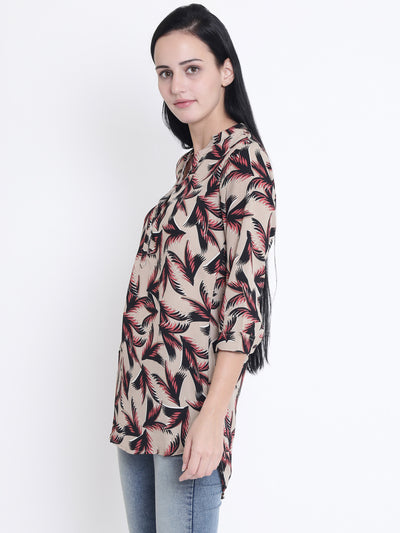 Beige Floral Printed Tops-Women Tops-Crimsoune Club